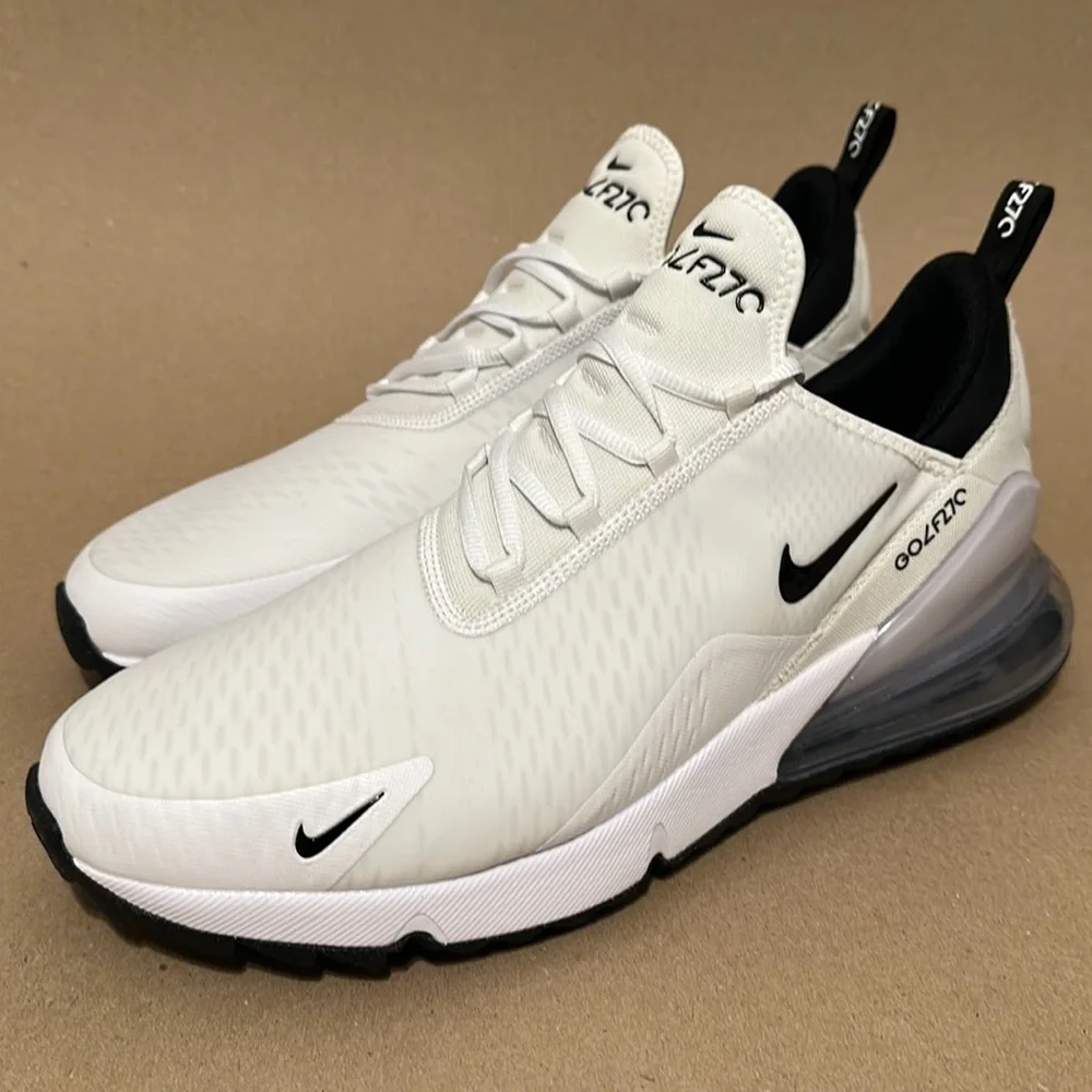 Nike Mens Air Max 270 Golf Shoes White Black Pure Platinum - Picture 1 of 8